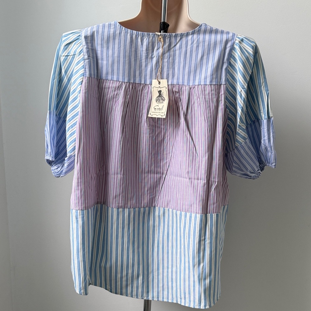 Easel 100% Cotton Stripe Shirt Top Large NWT - Picture 2 of 7